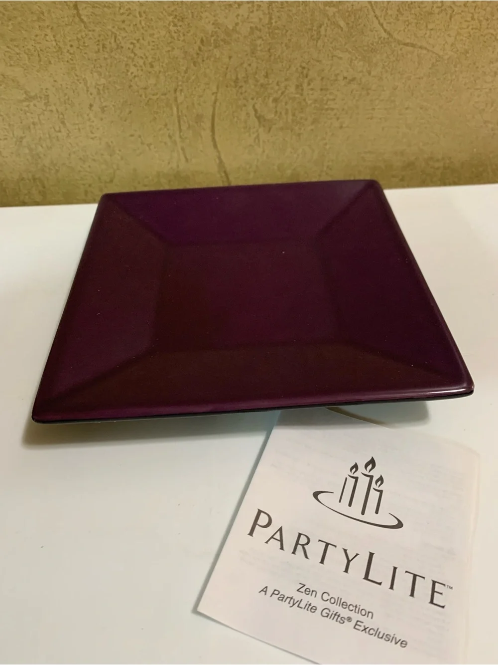 PartyLite Purple Ceramic Bowl & Matching Plate Candle Holder P8082 NEW in Box